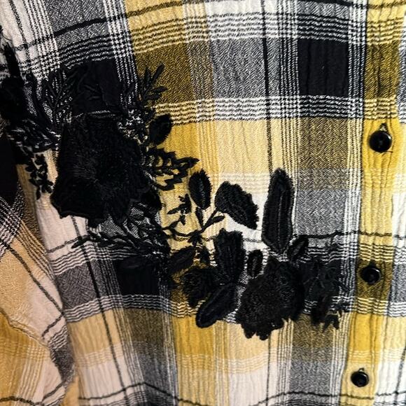 $128 ANTHROPOLOGIE / MAEVE yellow black plaid oversized button up shirt … - Picture 9 of 9